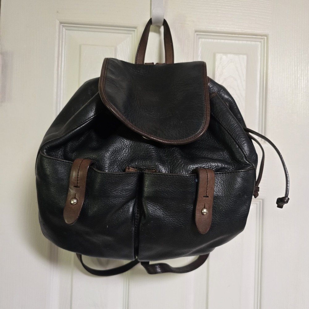 Francesco Biasia Vtg Leather Backpack Y2K Black Purse Shoulder Bag 90s Italy